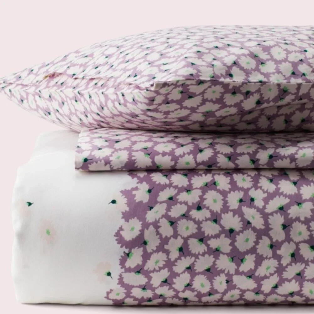 Kate Spade King Floral Lilac Carnation Cotton Duvet Set 3Pc